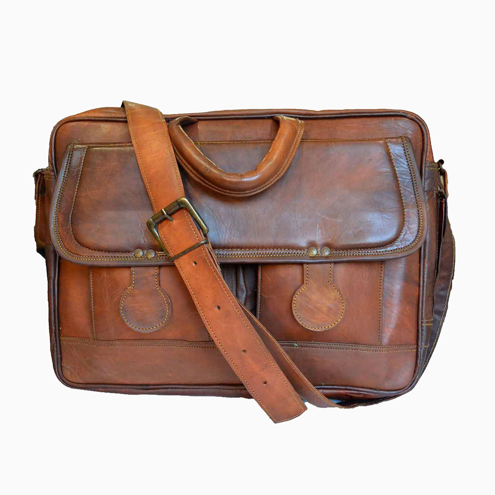 Vintage Genuine Leather Office Bag Laptop Shoulder Briefcase